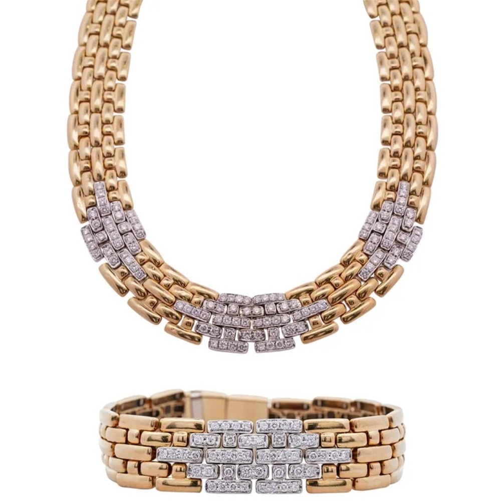 Retro "Gamo" 18k Gold and Diamond Bracelet/ Choker Necklace